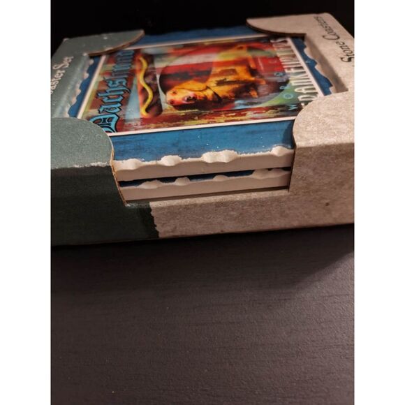 Dachshund Frankfurters set of 4 stone coasters - Picture 3 of 5